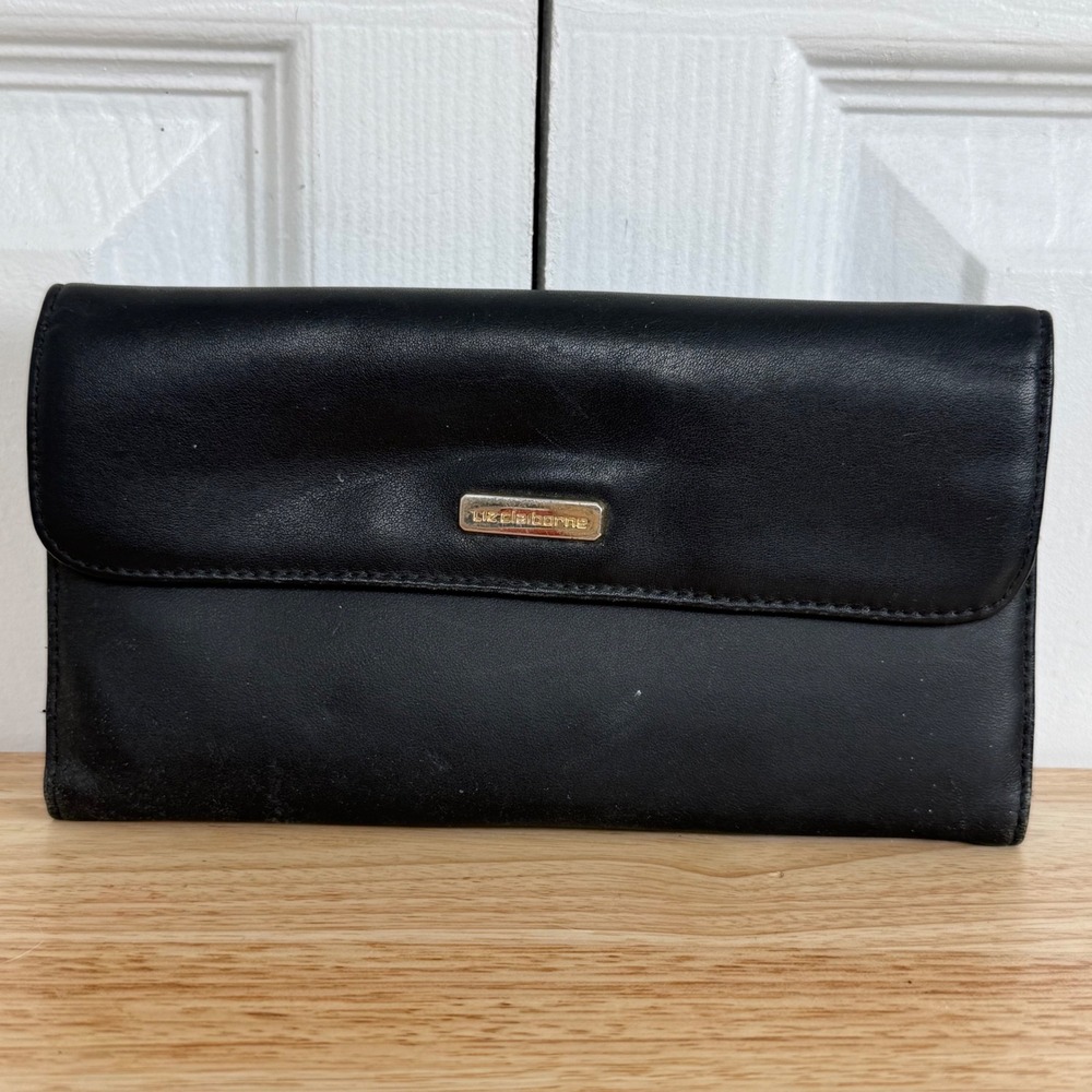 Liz Claiborne Leather Wallet OS Black Minimalist Y2K Continental Clutch